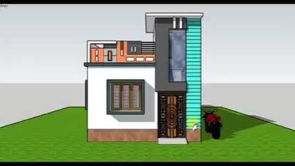 Compact Modern Elevation with Glass Staircase Shaft - 3D elevation design by H2 Construction Kallakurichi